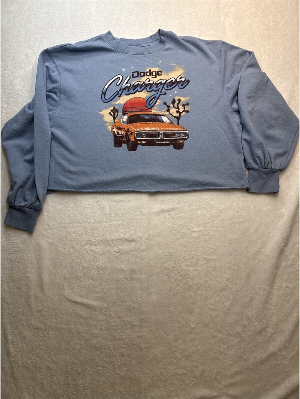 Dodge Charger L Sweatshirt Womens Long Sleeve Blue Print Front Cropped (2385)